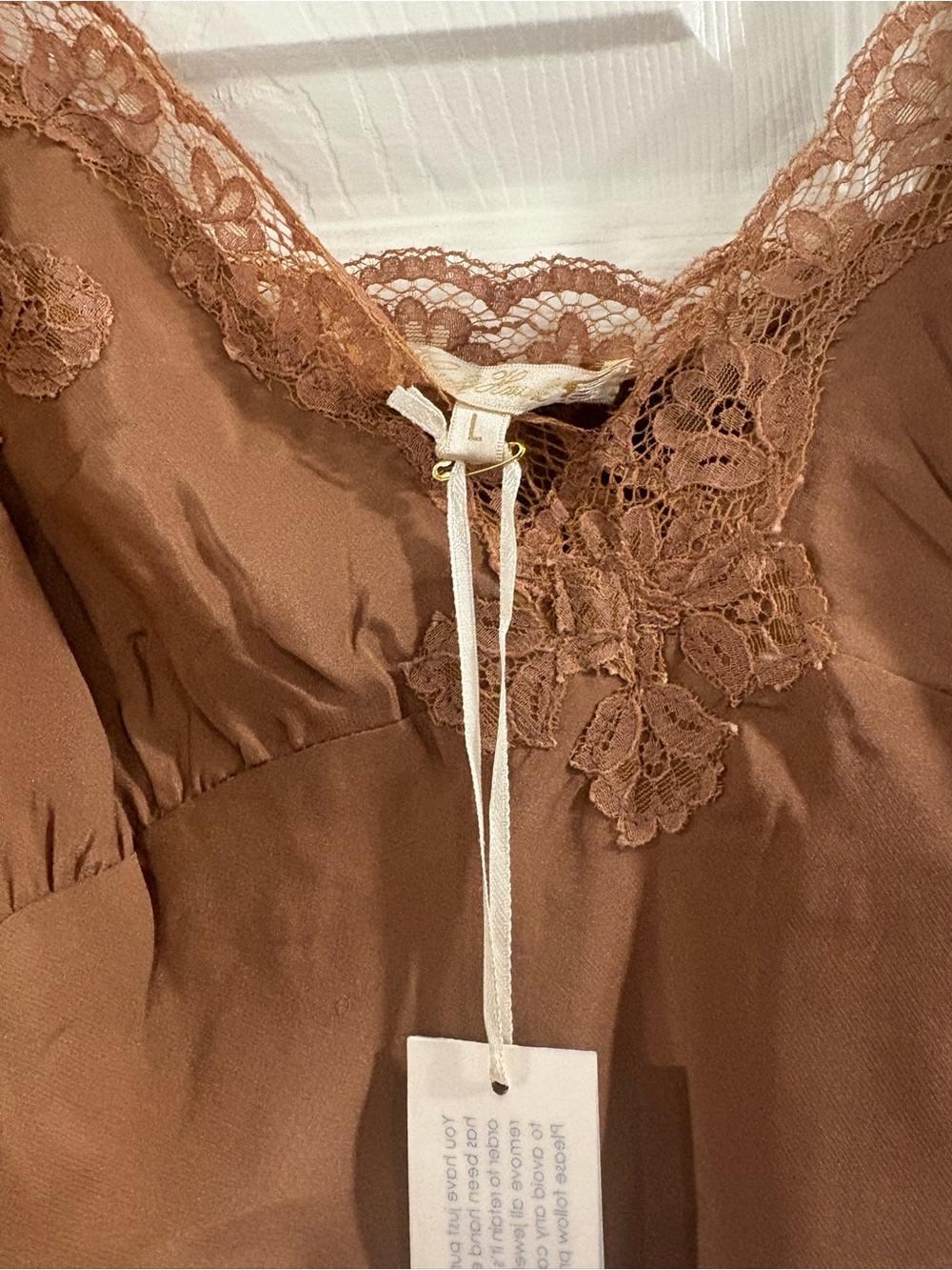 Chic Lace Trim Slip Dress in Brown - Picture 2 of 3